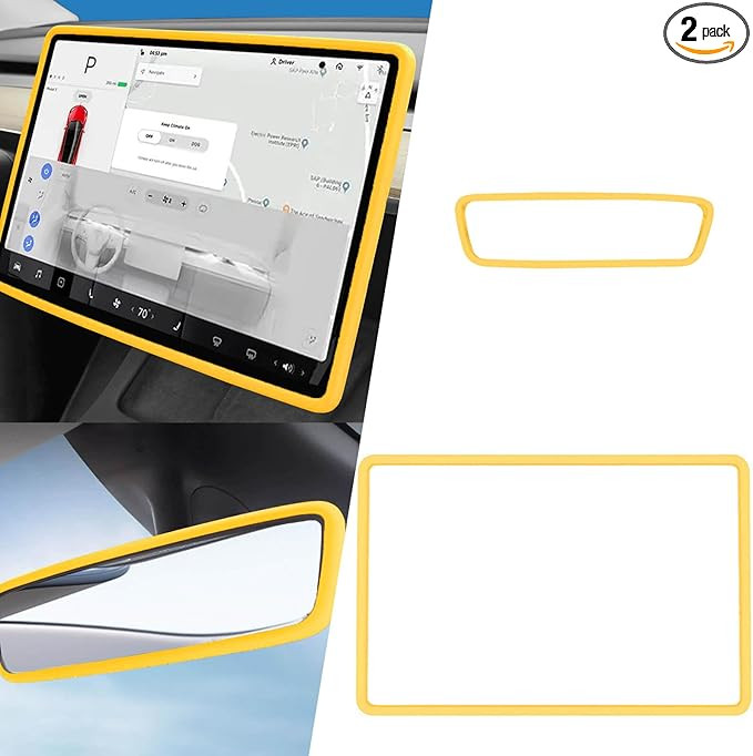 2Pcs Silicone Protector Frames of Screen and Rear View Mirror for Tesla Model 3 2017-2023 and Mod... | Amazon (US)
