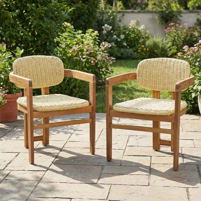 Outdoor Woven Rattan Chair Set Two Accent Chairs Stylish Outdoor Armchairs 2 Person Seating Group Ergonomic Garden Chairs for Patio, Outdoor, Natural | Wayfair North America