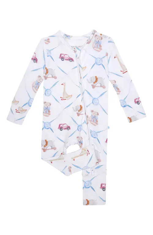 Posh Peanut Print Convertible One-Piece Footie in White at Nordstrom, Size 12-18M | Nordstrom