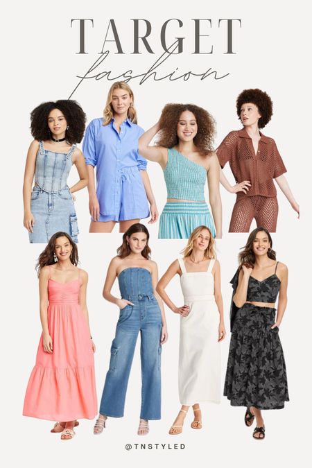@target fashion // shop these pretty dresses, denim jumpsuit, denim cropped top, button down shirt, coverup, sundresses, perfect for vacations and beach or resort wear // affordable outfits 

#LTKSeasonal #LTKstyletip #LTKswim