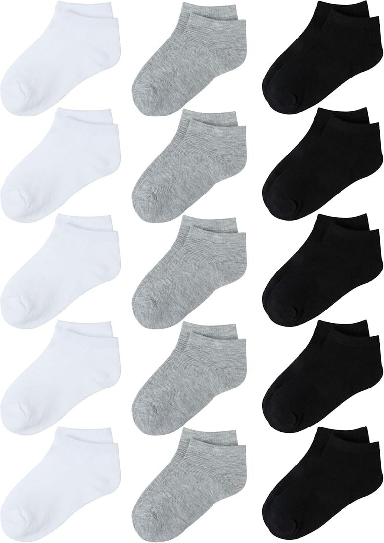 Cooraby 15 Pack Kids' Half Cushion Low Cut Athletic Ankle Socks Boys Girls Ankle Socks | Amazon (US)