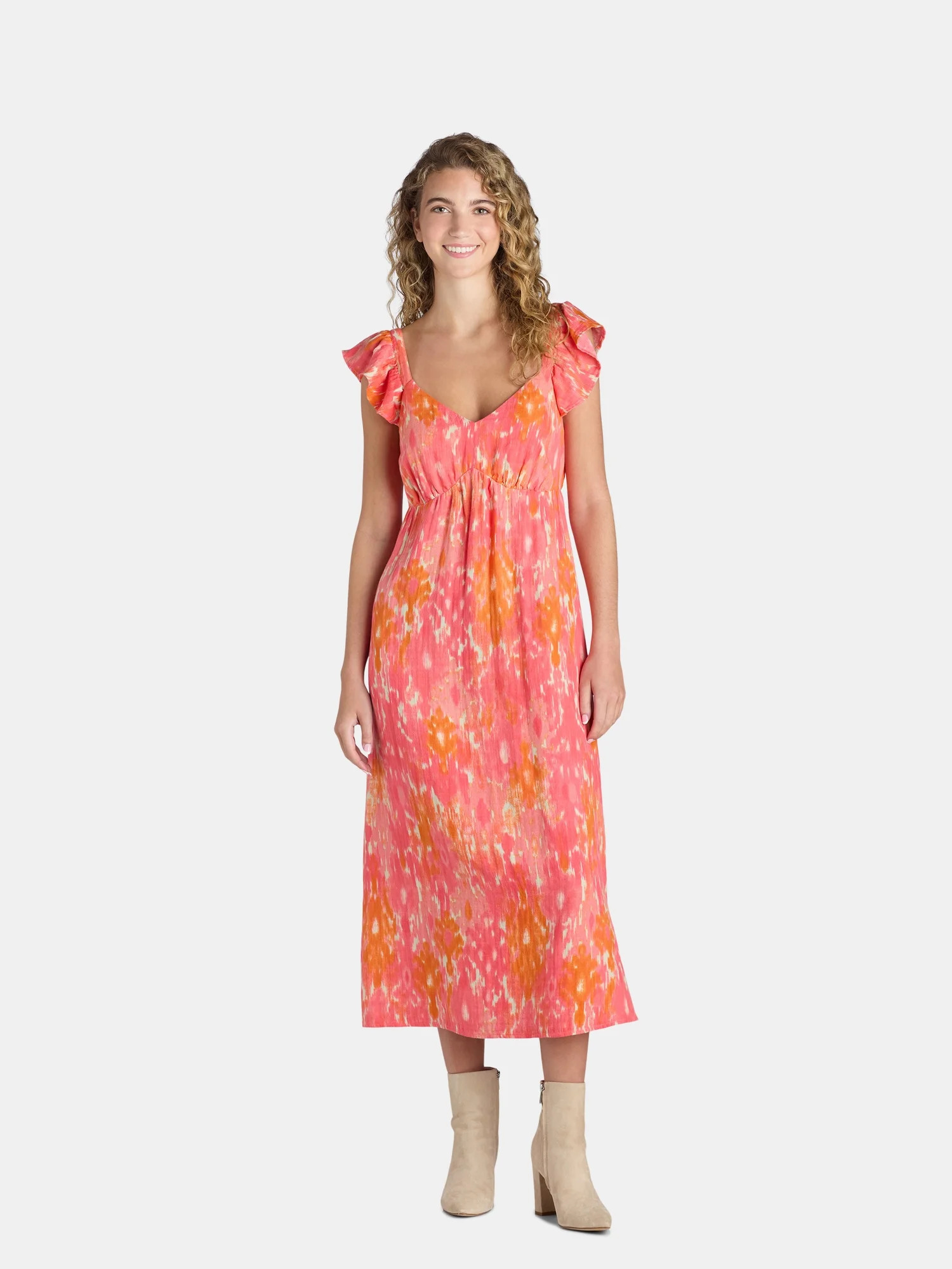 Time and Tru Women's and Women's Plus Cotton Empire Midi Dress, Sizes XS-4X | Walmart (US)