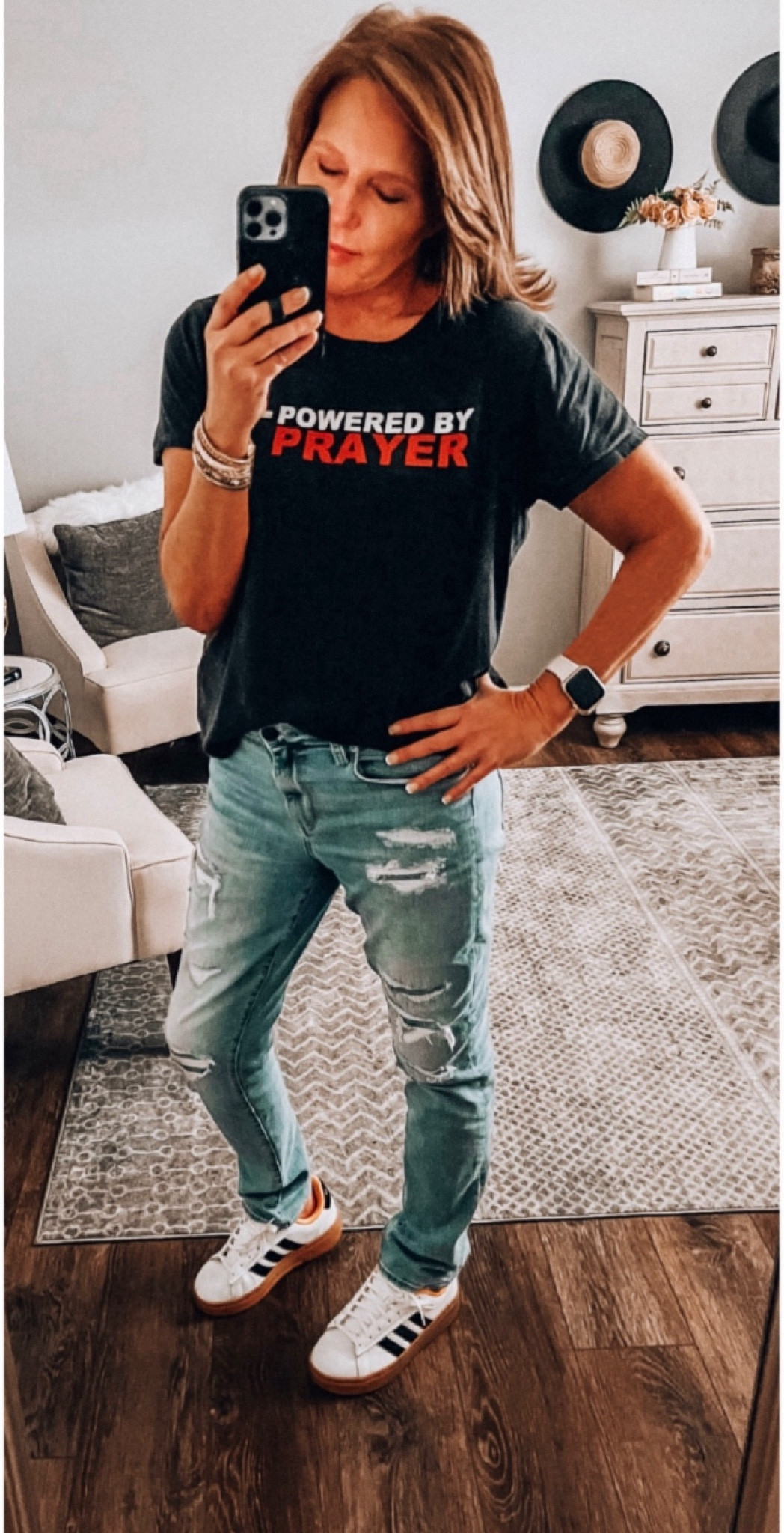 Powered By Prayer graphic tee with Adidas Court Alpha sneakers. American Eagle jeans, I sized up for a looser fit

Tees, casual everyday outfit, sneakers, adidas, jeans, weekend outfit, sale#LTKunder50. fall outfit, 

#LTKstyletip #LTKsalealert #LTKfindsunder50

#LTKFindsUnder50 #LTKSaleAlert #LTKStyleTip