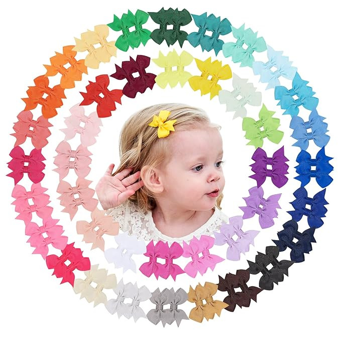 80PCS 2'' Baby Girls Fully Lined Grosgrain Boutique Solid Color Ribbon Mini Hair Bows Clips for T... | Amazon (US)