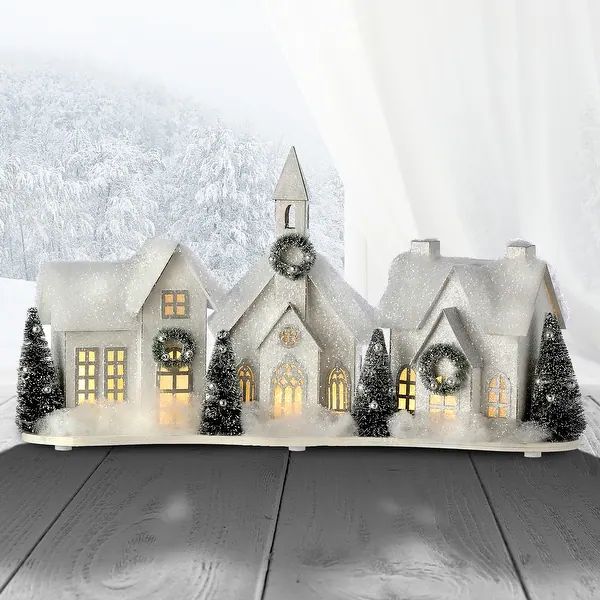 16" LED Cardboard Snowy Village | Bed Bath & Beyond