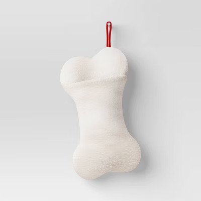 20" Christmas Faux Shearling Bone Shaped Stocking White - Wondershop™ | Target