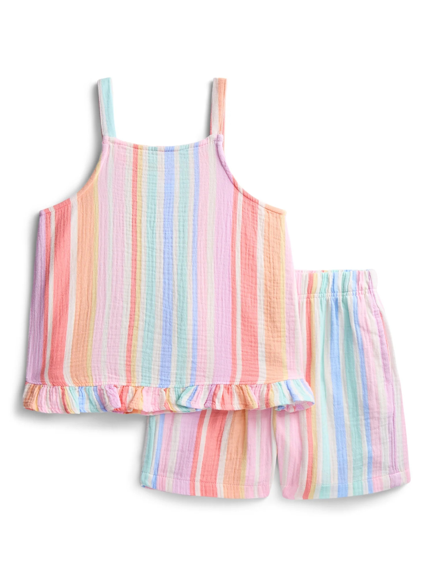 Wonder Nation Girls Textured Woven Cotton Top and Shorts Outfit Set, 2-Piece, Sizes 4-10 | Walmart (US)