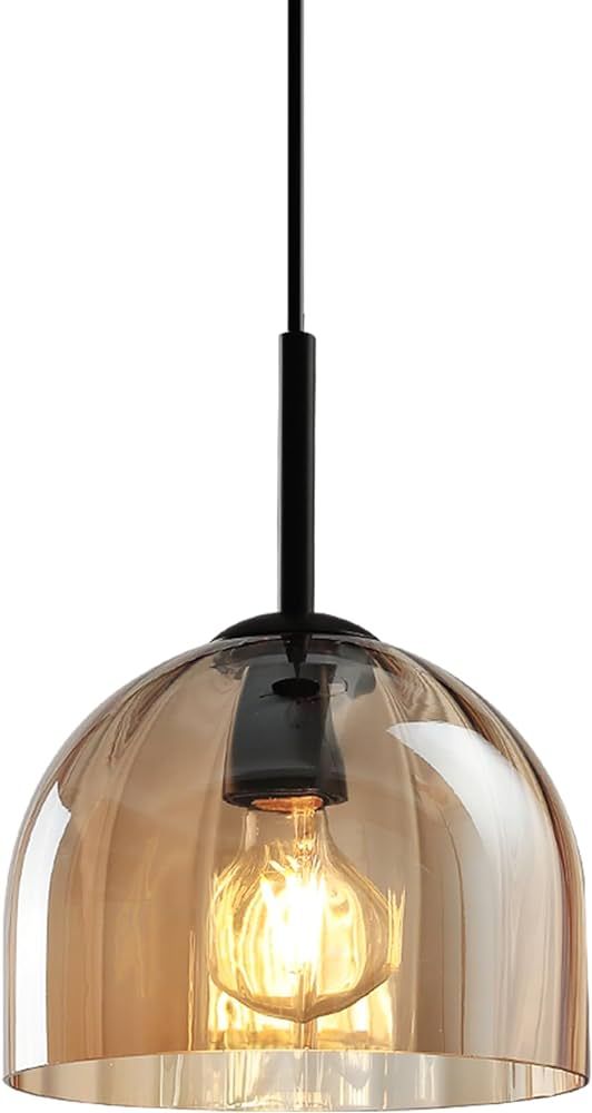 Modern Industrial Pendant Lights, Amber Glass Bell Shape Pendant Lights Kitchen Island with Matte... | Amazon (US)