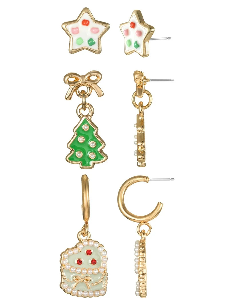 Holiday Time Christmas Tree Dessert Motif Earrings, 3 Pairs | Walmart (US)