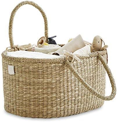 Bebe Bask Baby Diaper Caddy Organizer -- Handmade Organic Seagrass -- Luxury Diaper Caddy Basket ... | Amazon (US)