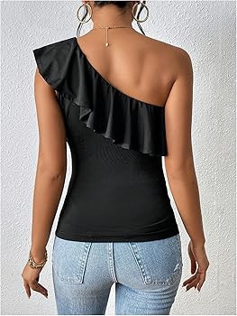 MakeMeChic Women's Ruffle One Shoulder Camisole Tops Sleeveless Fitted Tank Shirts | Amazon (US)