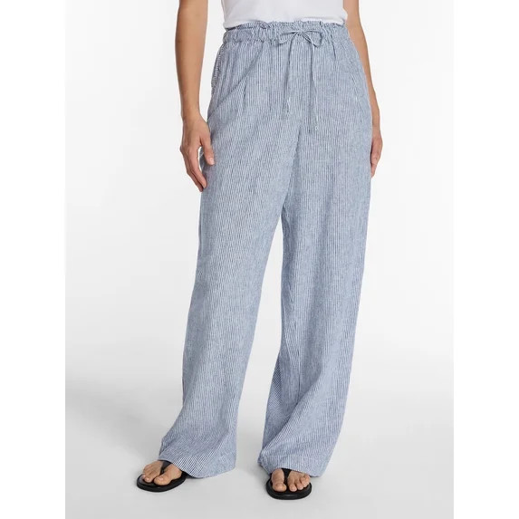 Time and Tru Women's Wide Leg Linen Blend Pants, Sizes XS-4X | Walmart (US)