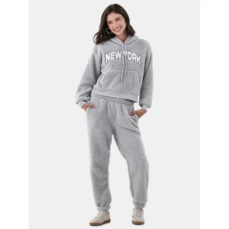 No Boundaries Teddy Fleece Hoodie and Joggers Set 2-Piece Women s and Women s Plus | Walmart (US)