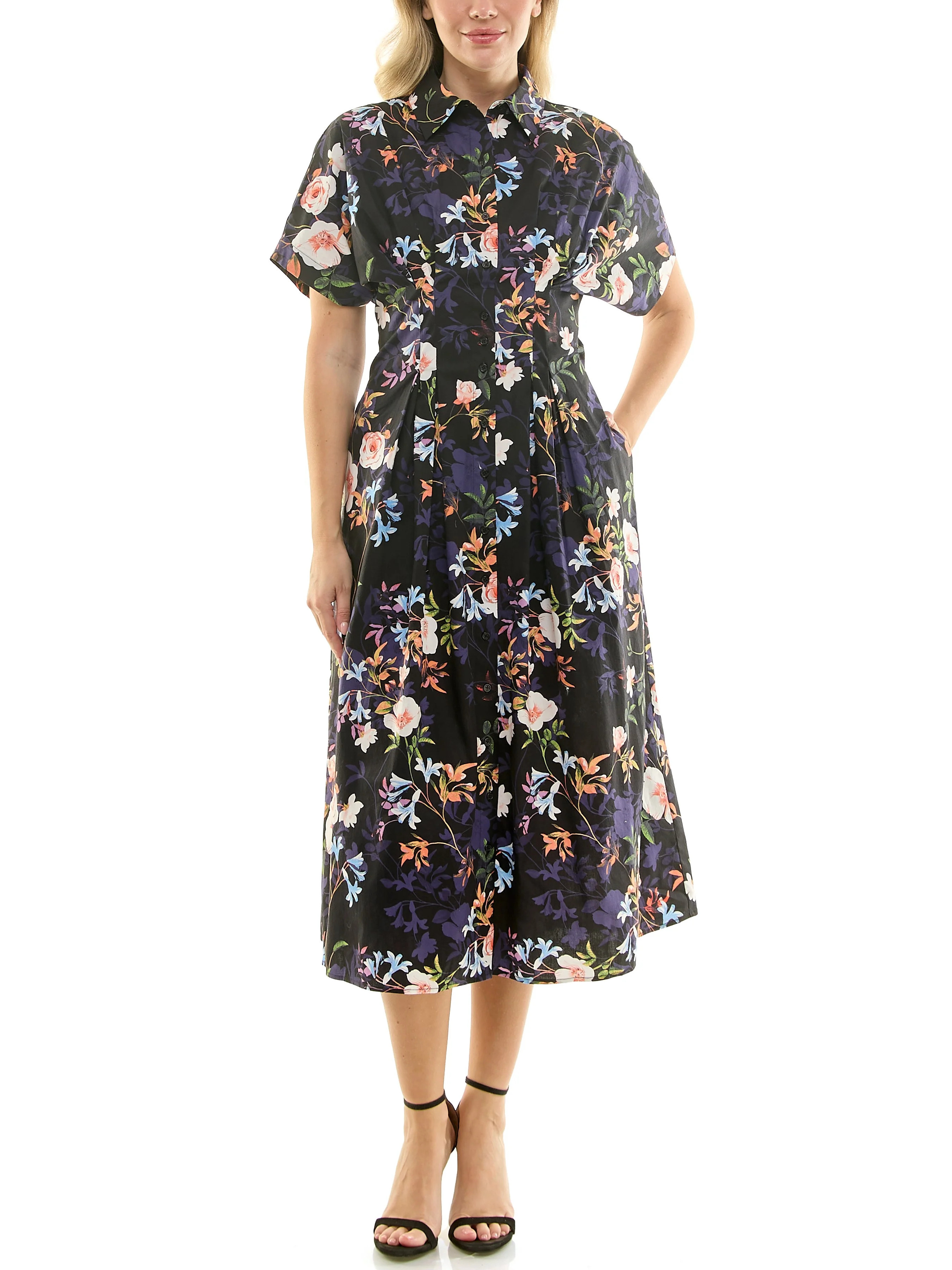 Nicole Miller Pintuck Waist Shirtdress, Sizes 4-16 | Walmart (US)