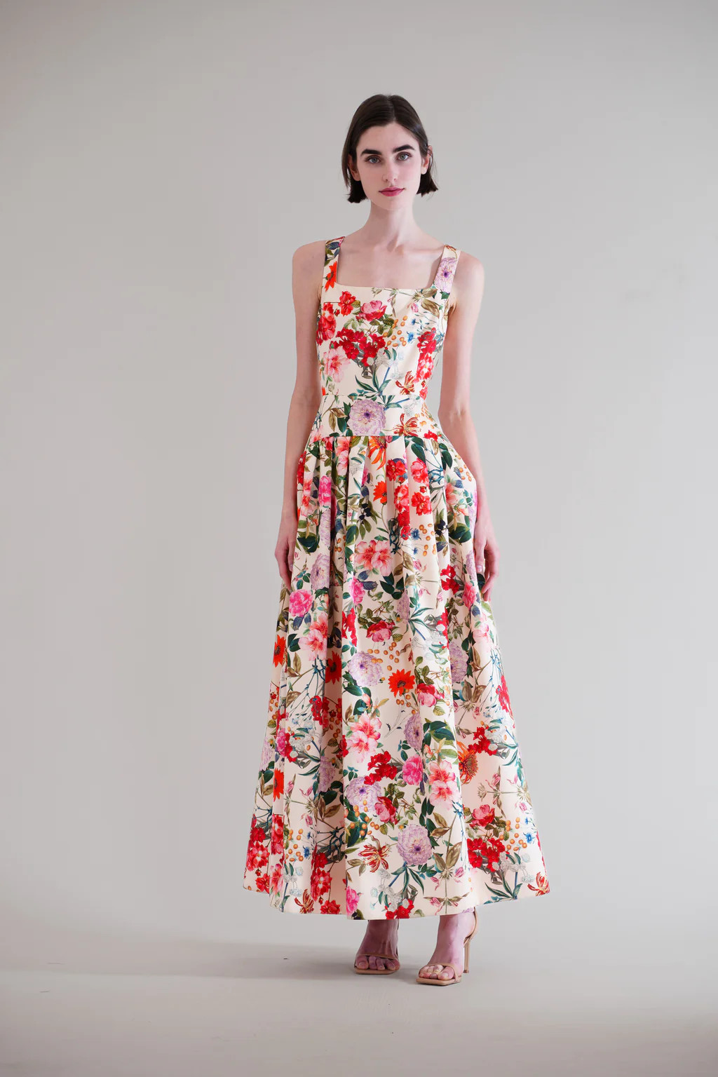 SQUARE NECK DROP WAIST W PLEATED LONG DRESS | Julia Jordan