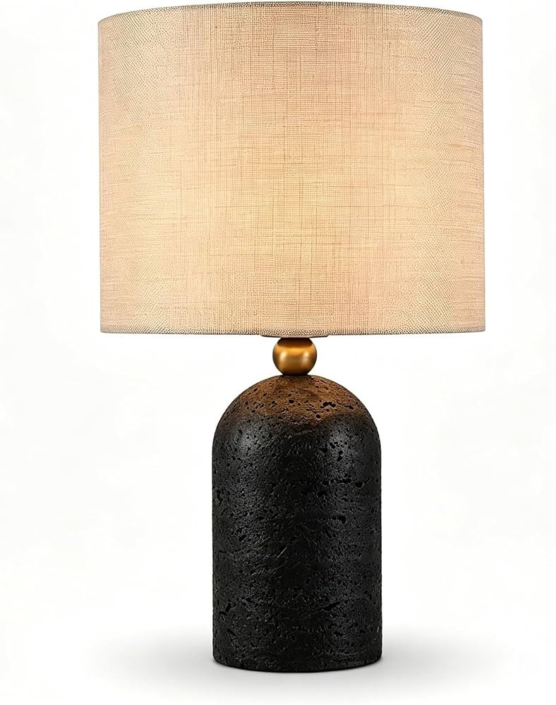 Modern Black Travertine Table Lamps Linen Cloth Fiber Lampshade | Amazon (US)