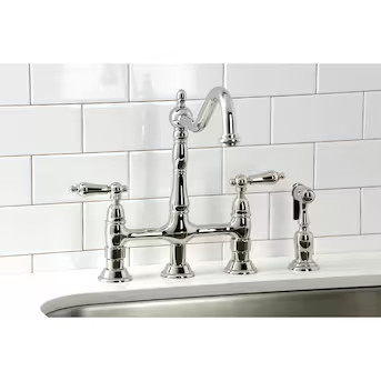 Kingston Brass Heritage Polished nickel Double Handle Deck-mount Bridge Kitchen Faucet with Spray... | Lowe's