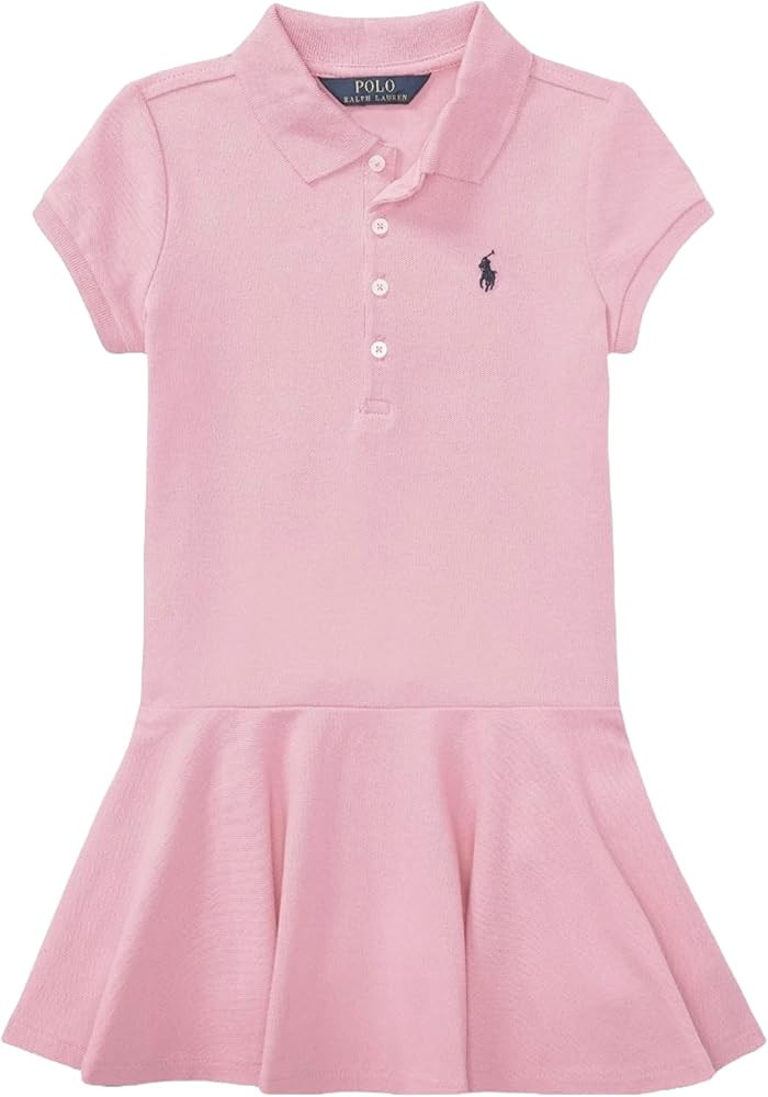 POLO RALPH LAUREN Girls Short Sleeve Mesh Kids Dress Pink | Amazon (US)