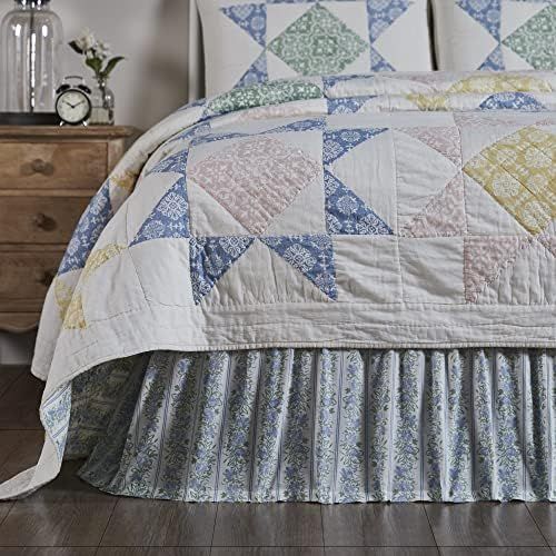 VHC Brands Jolie, Farmhouse Bed Skirt Dust Ruffle, Floral, Twin, Blue & Green, 39x76x16 | Amazon (US)