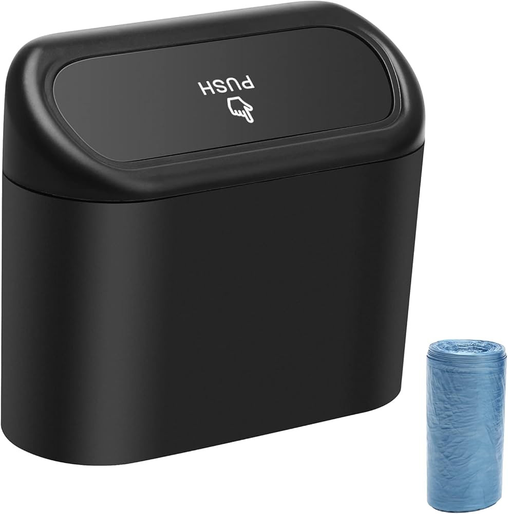 AHIER Small Car Trash Can with lid, Plastic Car Garbage Can Portable Hanging Mini Car Trash Can C... | Amazon (US)