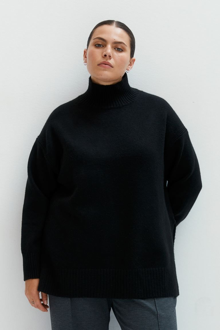 Oversized polo-neck jumper - Black - Ladies | H&M GB | H&M (UK, MY, IN, SG, PH, TW, HK)