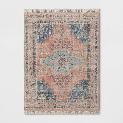 5'x7' Washable Fringed Medallion Area Rug Rust - Threshold™ | Target