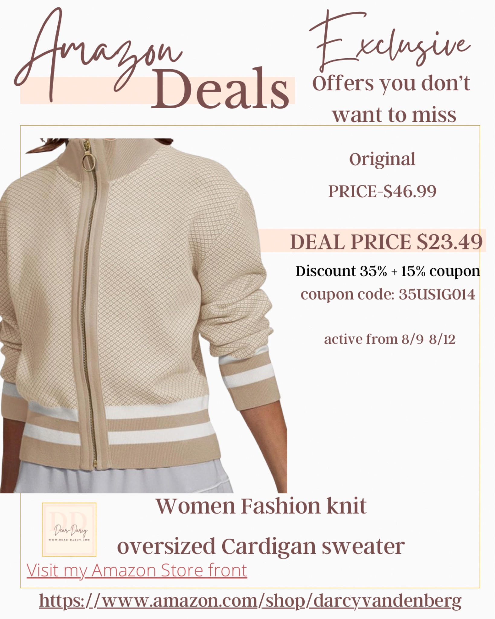 🚨Amazon deal alert 

Women Long Sleeve Zip Up Cardigan Sweaters

Original Price: $46.99
Discount: 35% code+15% coupon

Deal Price: $23.49
Code: 35USIG014

Start Date: 2024-08-09 00:00 AM PDT
End Date: 2024-08-12 11:59 PM PDT

Free people inspired 


#LTKFindsUnder50 #LTKSaleAlert #LTKBacktoSchool