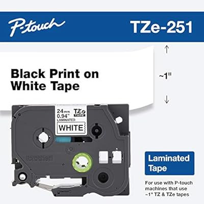 Brother P-touch ~1" (0.94") , TZe251, Black on White Standard Laminated Tape - 26.2 ft. (8m) | Amazon (US)