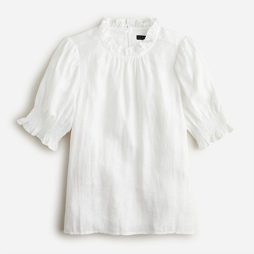 Smocked puff-sleeve linen top | J.Crew US