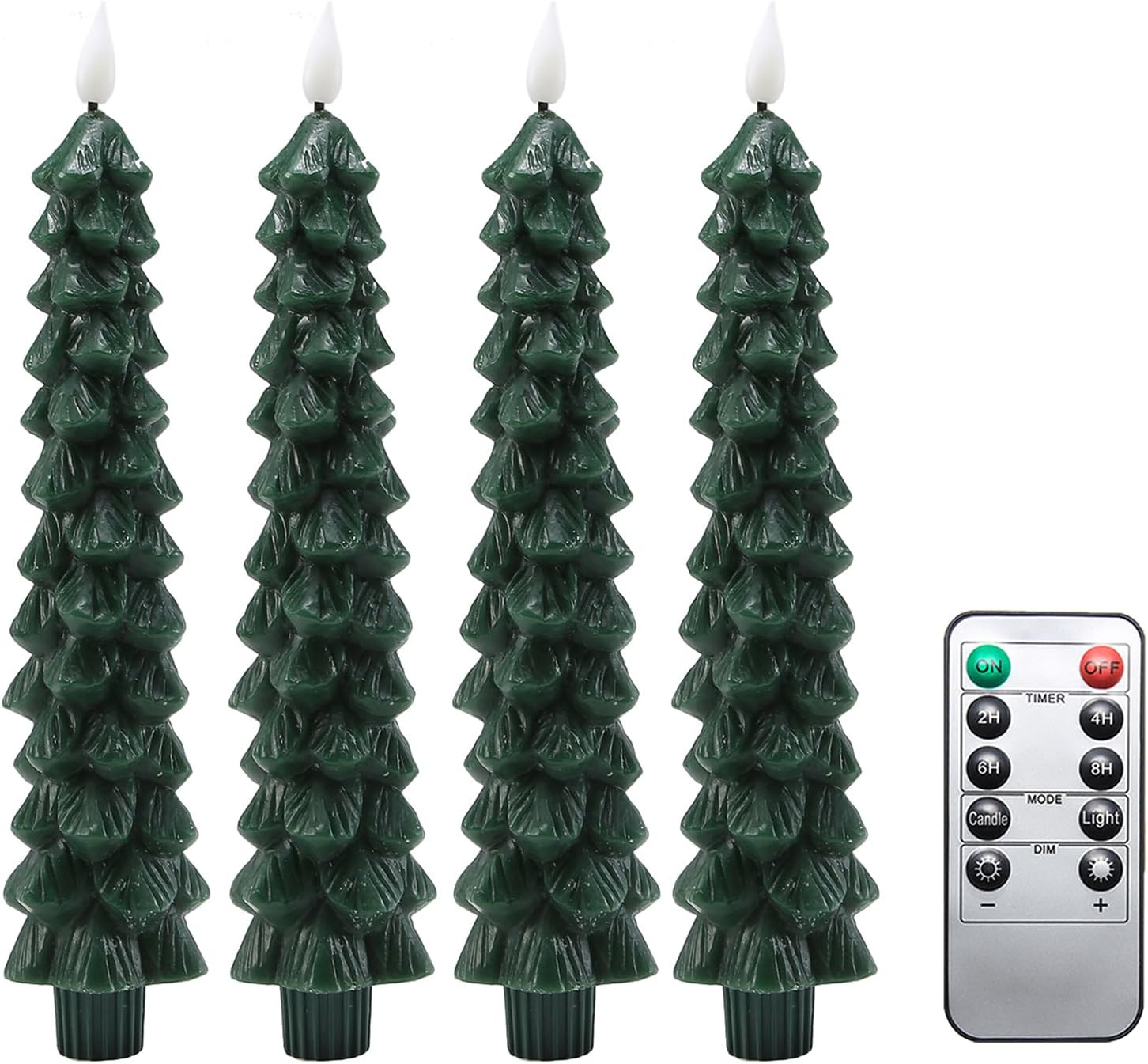 Fo32won Christmas Tree Shaped Flameless Candlesticks Battery Operated with Remote and Timer, Set of 4 Real Wax LED Taper Candles with 3D Flickering Wick for Christmas Decoration Gift | Amazon (US)