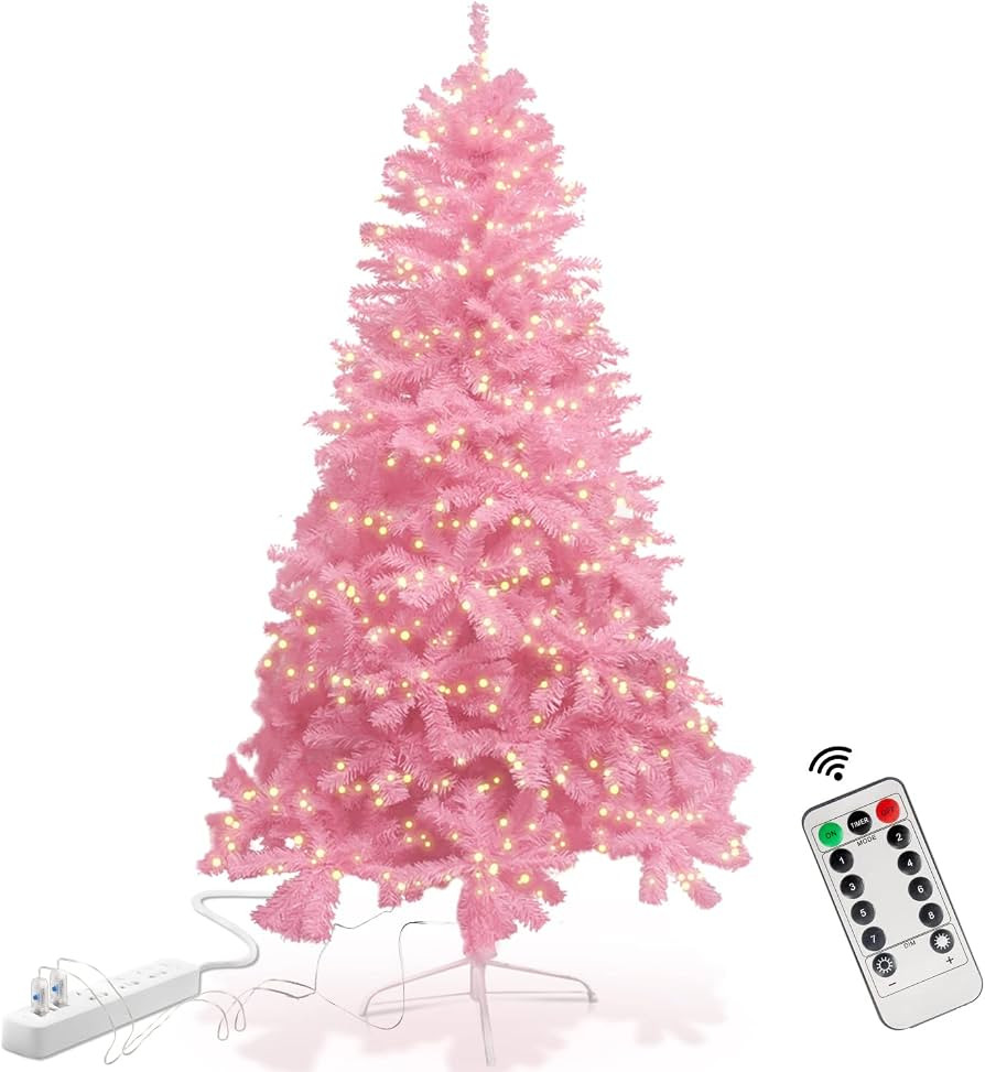 7ft Pink Christmas Tree - 240 LED Lights - 1000 Branch Tips Artificial Xtmas Tree with Remote Tim... | Amazon (US)