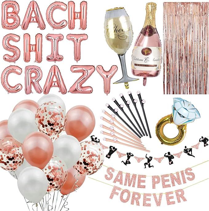 Swept Bachelorette Party Decorations Naughty, Bach Shit Crazy, Same Penis Forever, Penis Straws, ... | Amazon (US)