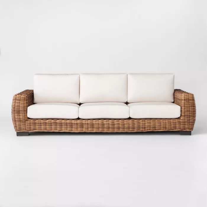 Eldridge Wicker Patio Sofa with Sunbrella Cushions - Brown/White - Smith & Hawken™ | Target