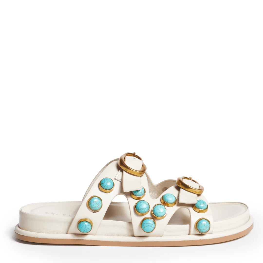 ENAMEL - Bone Turquoise Stud Leather Sandal | Cecelia New York