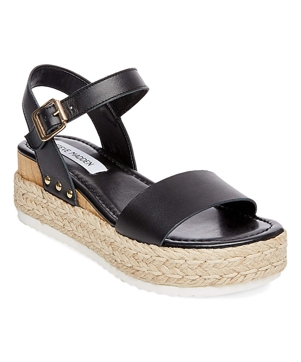 Steve Madden Women's Sandals Black - Black Chiara Leather Espadrille Sandal - Women | Zulily