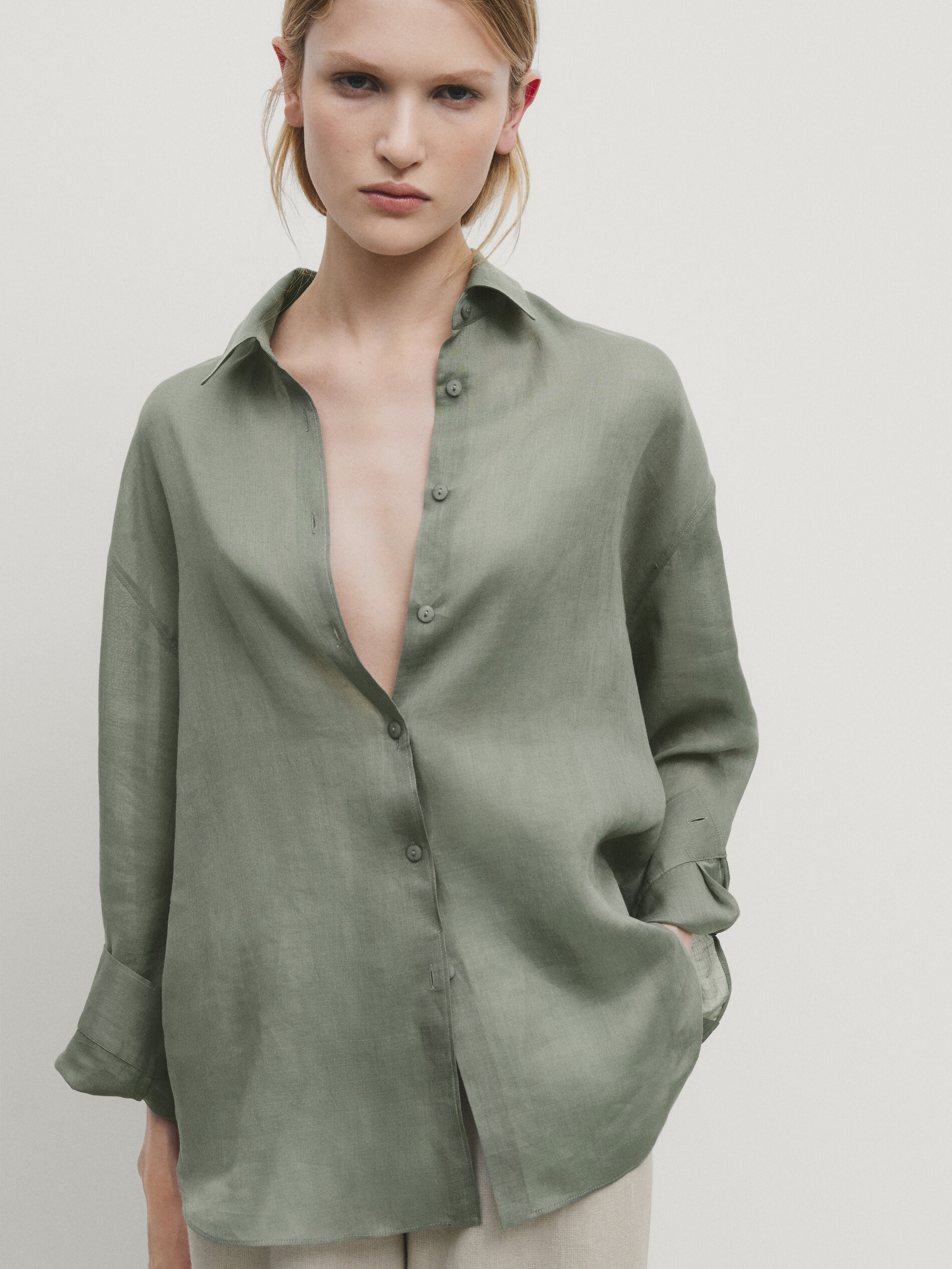 Ramie blend plain shirt | Massimo Dutti US