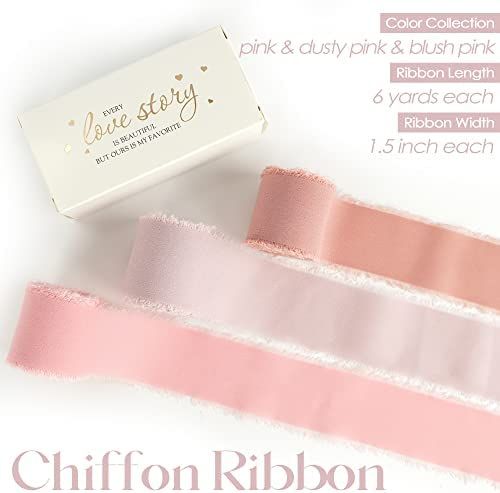 MEEDEE Chiffon Ribbon Handmade Fringe Silk Ribbon 1.5" x 6 Yards Dusty Blush Pink Ribbon Set Perfect | Amazon (US)