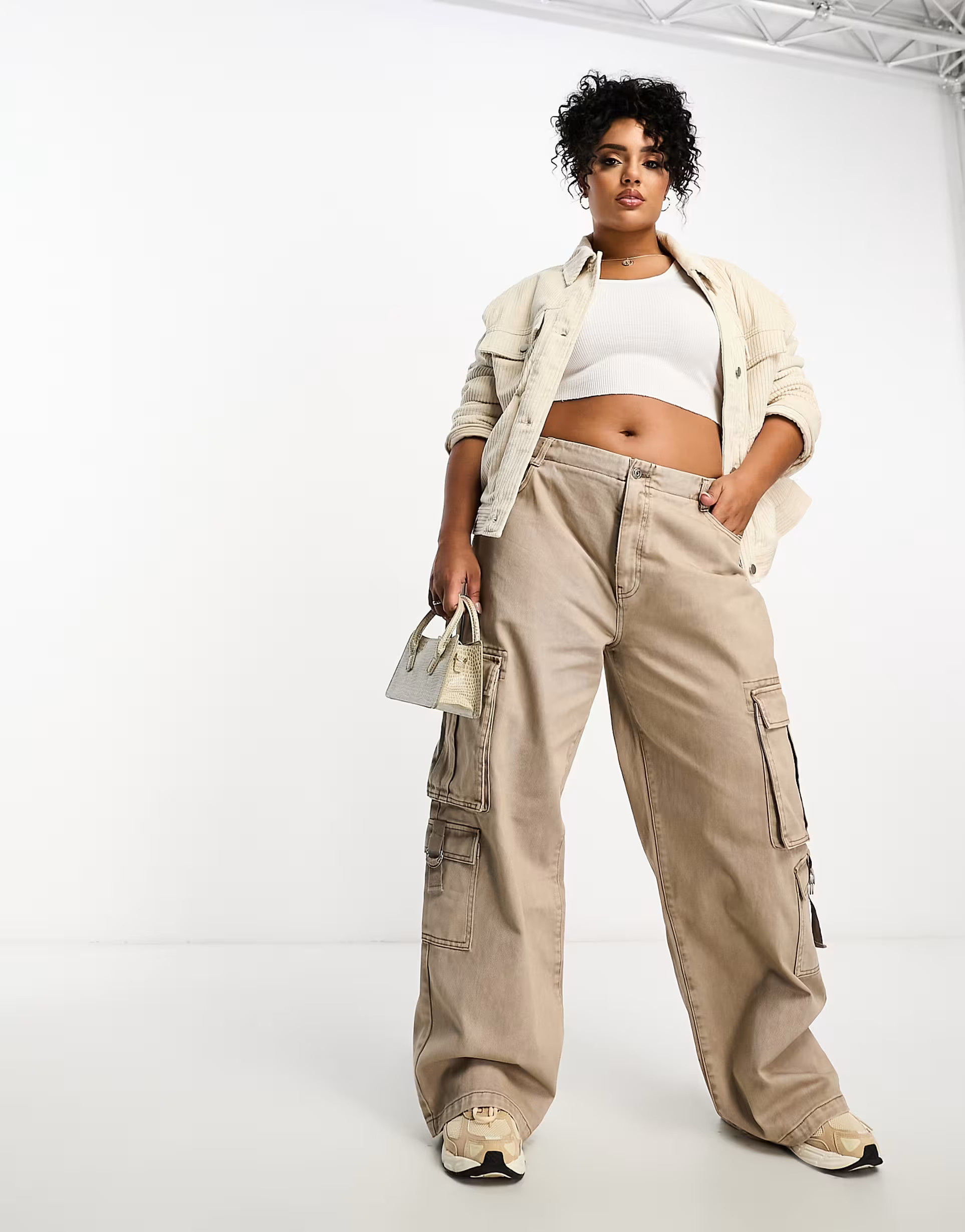 ASOS DESIGN Curve ultimate cargo jeans in washed khaki | ASOS (Global)