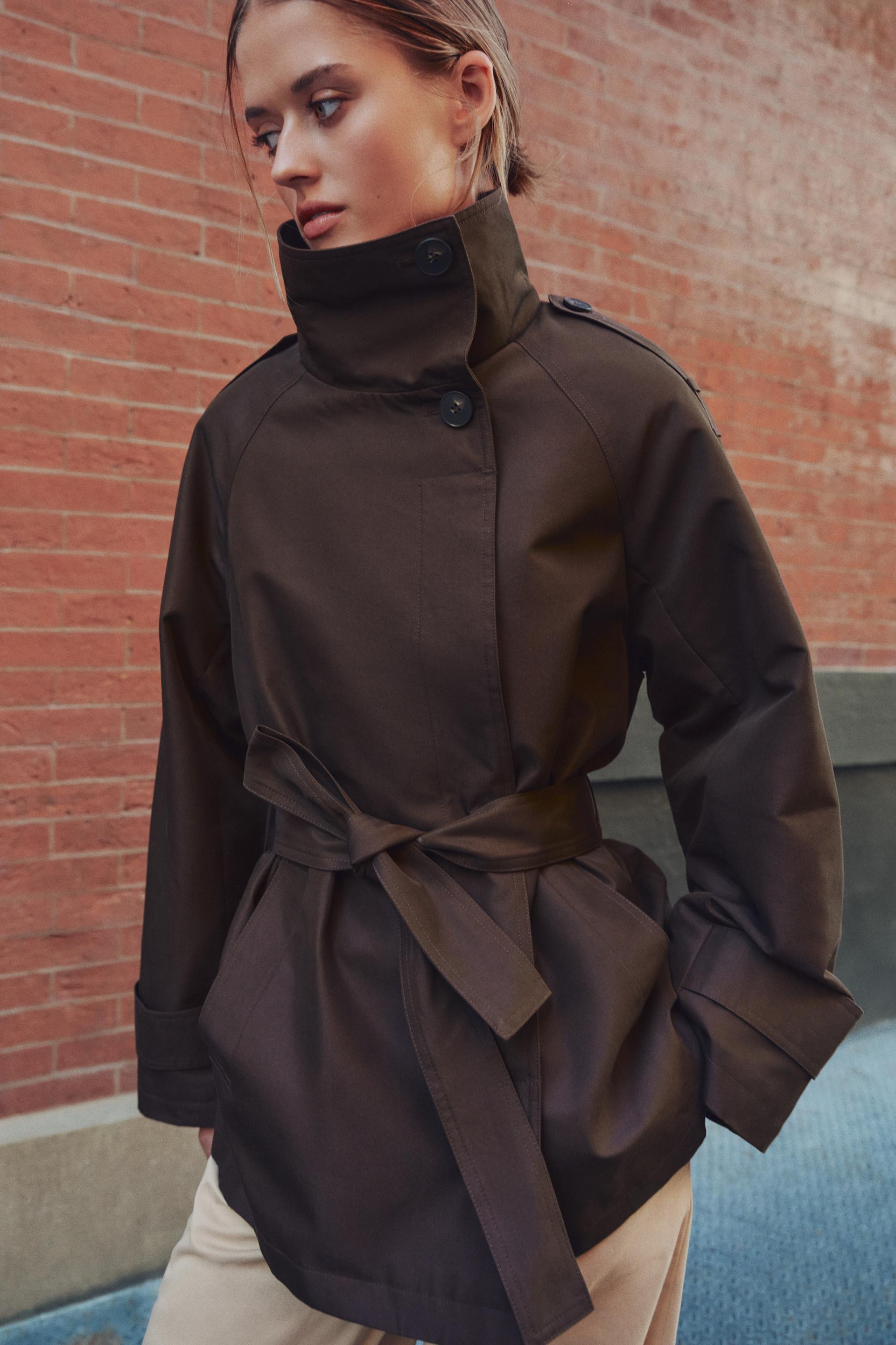 Zara - Stand-Collar Belted Trench Coat - Brown - Xs - Woman | Zara US