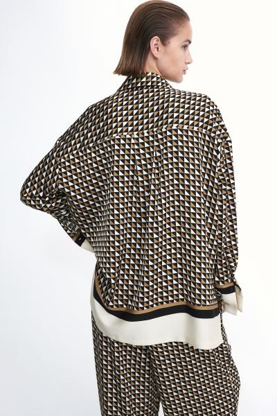 Oversized Blouse - Dark beige/patterned - Ladies | H&M US | H&M (US + CA)