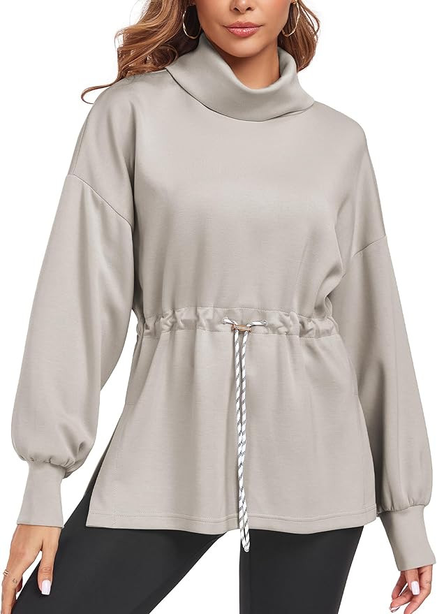 FUPHINE Womens Turtleneck Sweatshirt Oversized Long Sleeve Pullover Tops Side Slit Soft Hoodie wi... | Amazon (US)