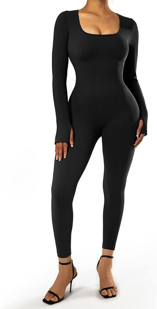 SUUKSESS Women Ribbed One Piece Jumpsuits Yoga Long Sleeve Workout Jumpsuits | Amazon (US)