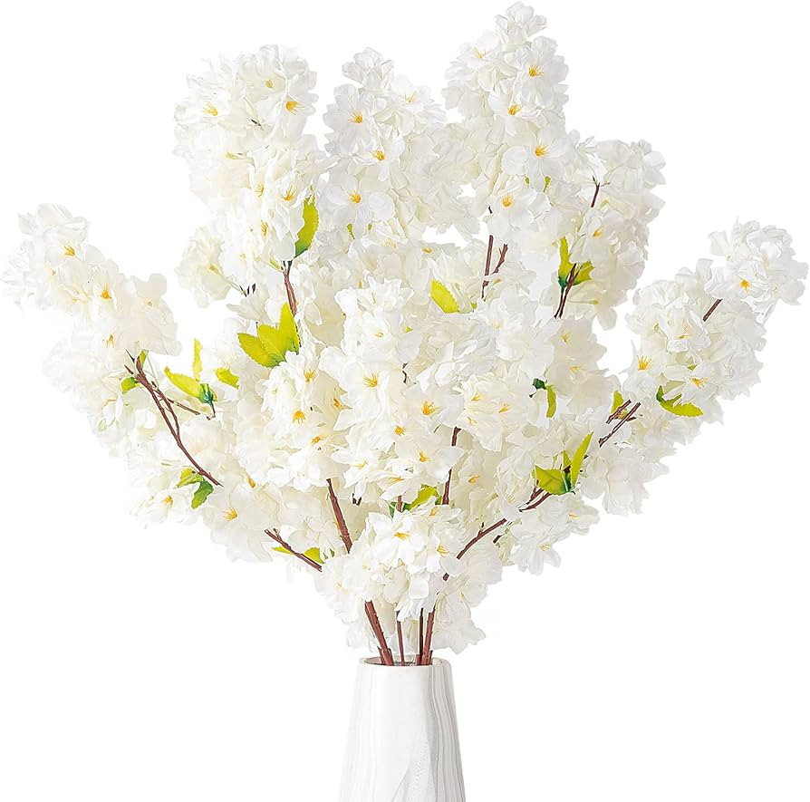 Floralsecret Artificial Cherry Blossom Flowers 4 Branches, 42.25 Inch in White Silk Cherry Blosso... | Amazon (US)