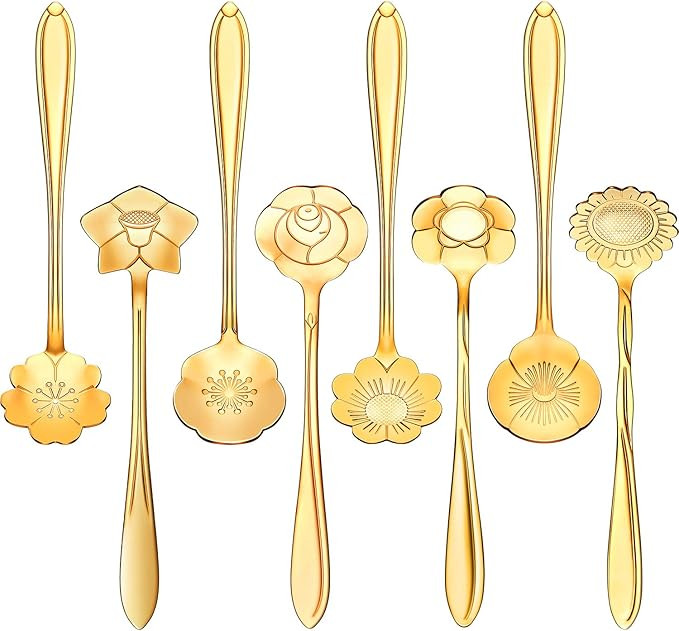 8 Pieces Flower Spoon Coffee Teaspoon Set Stainless Steel Tableware Creative Sugar Spoon Tea Spoo... | Amazon (US)