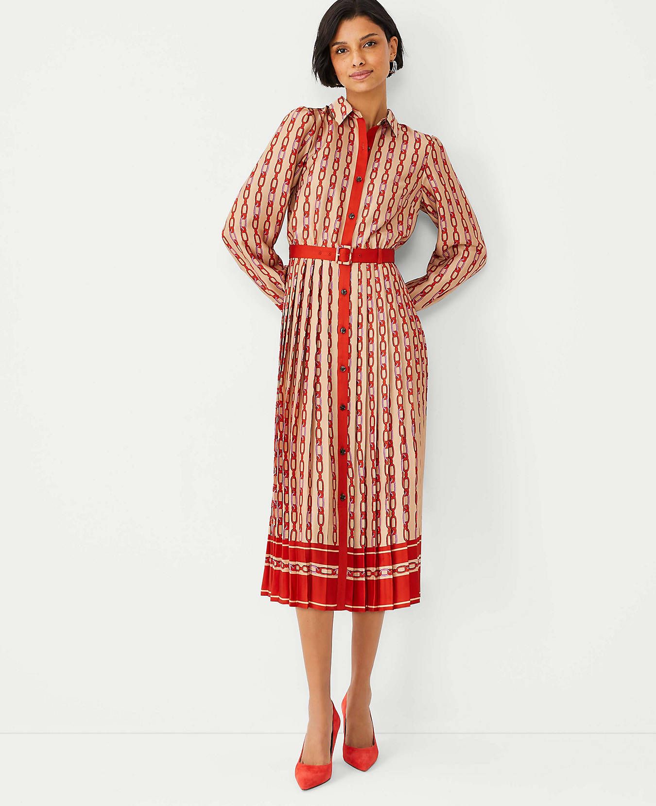 Chain Print Pleated Dress | Ann Taylor (US)