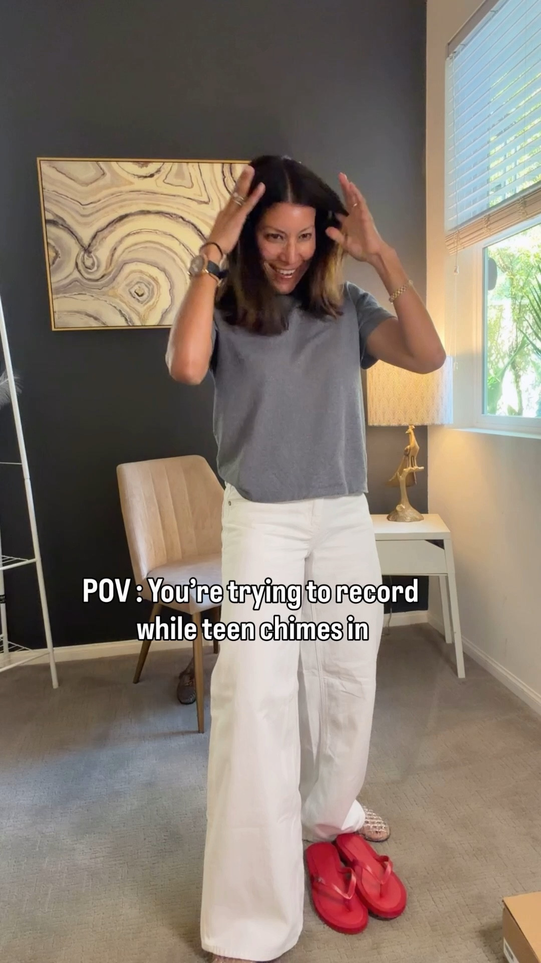 Not sure if she’s helpful or not :) 

Low rise wide leg @American Eagle Outfitters 

Wearing 2 
Tee shirt size xs 


#LTKOver40 #LTKmomlife #LTKSeasonal