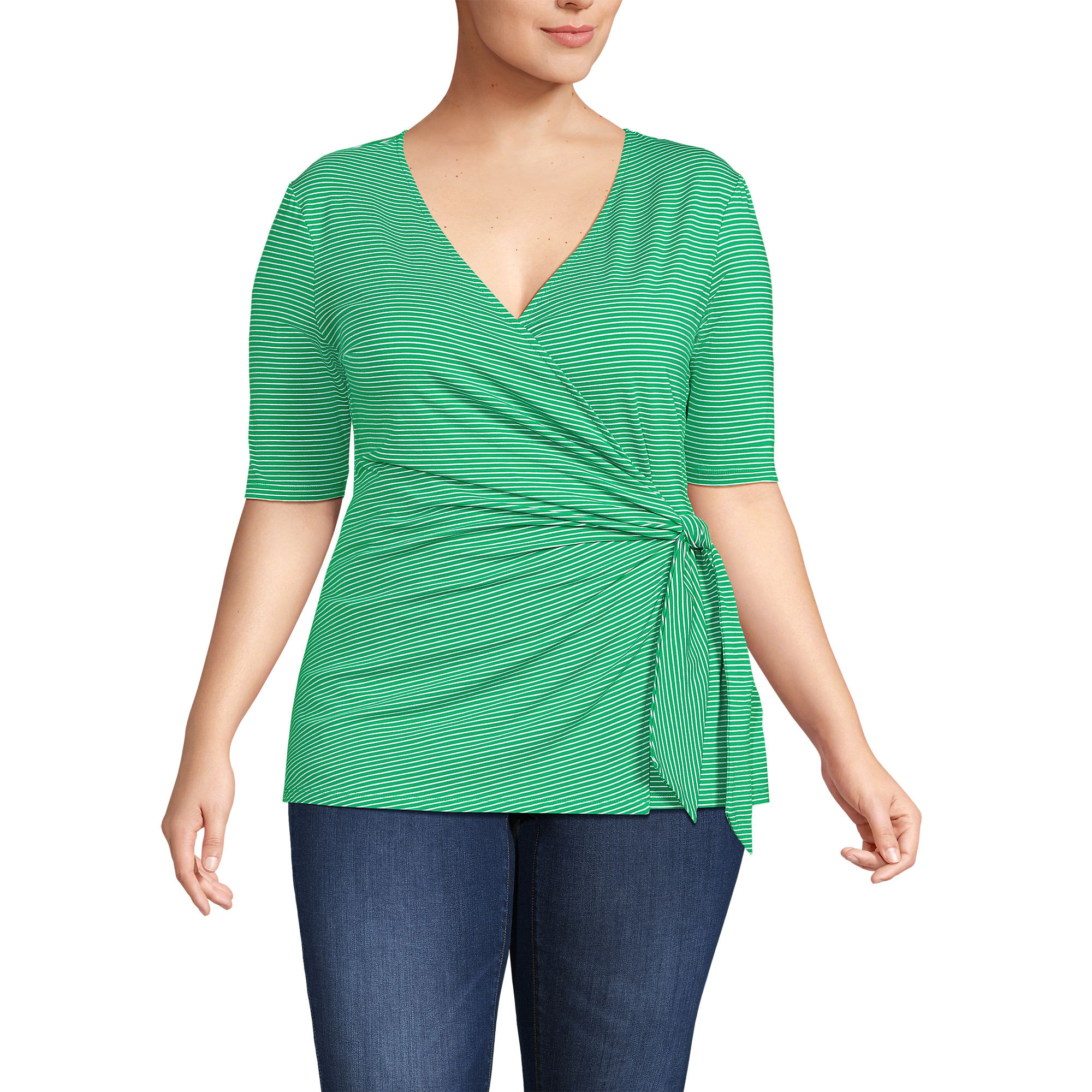 Women's Elbow Sleeve Lightweight Jersey Side Tie Blouse | Lands' End (US)