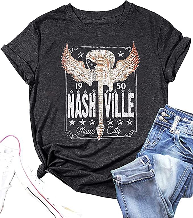 Country Music Bleached Tshirt Tops Women Casual Rock Band Tshirt Vintage Letter Printed Graphic S... | Amazon (US)