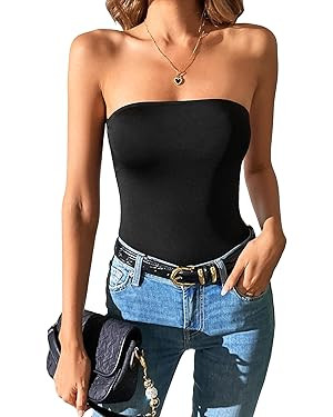 SOLY HUX Women's Solid Tube Crop Top Sleeveless Strapless Bandeau Y2k Tops | Amazon (US)