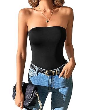 SOLY HUX Women's Solid Tube Crop Top Sleeveless Strapless Bandeau Y2k Tops | Amazon (US)